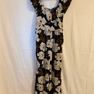 Old Navy Black Maxi Dress with White and Brown Floral Print